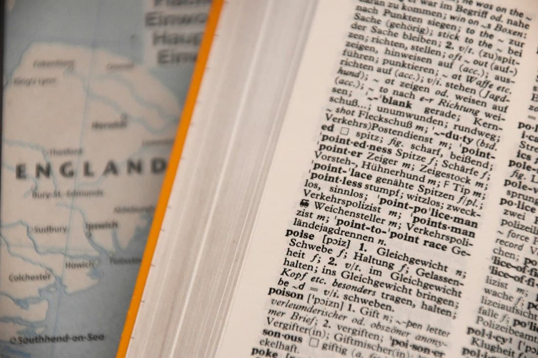 An open dictionary, close up